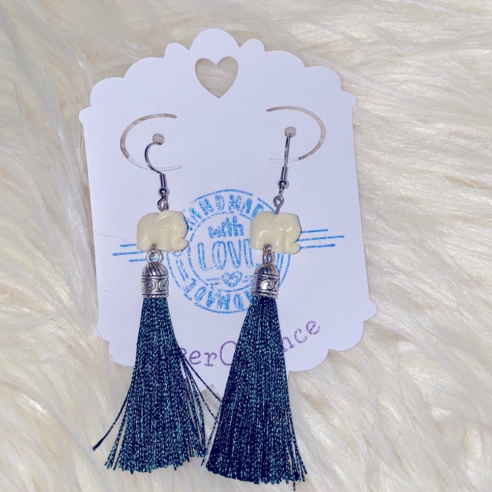 New green tassel elephant Earrings
